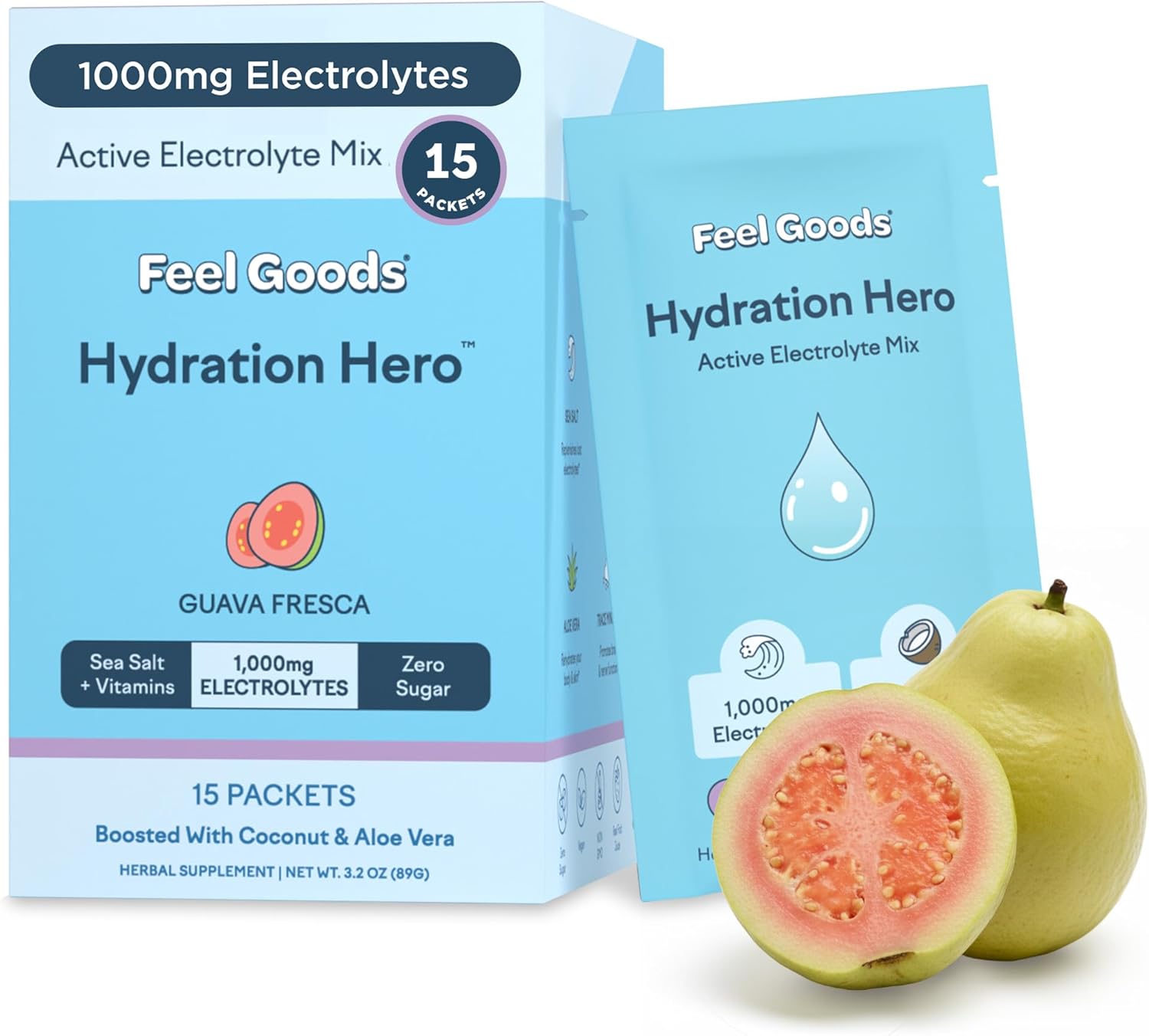 Feel Goods Hydration Hero, Sugar-Free Electrolyte Powder Packets for Daily Hydration - Electrolytes Drink Mix with Magnesium, Potassium & Vitamins for Fasting & Energy - Keto, Vegan & Organic Flavors