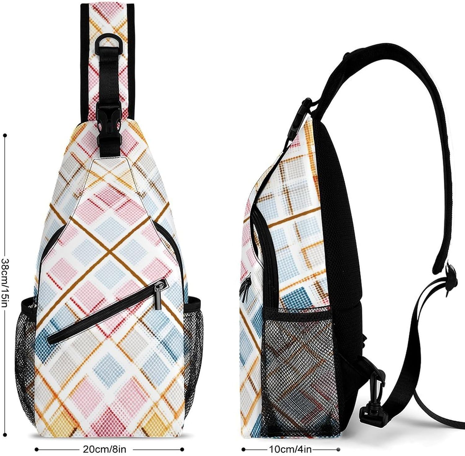 Checkered Pattern Sling Crossbody Bag Lightweight Chest Shoulder Backpack for Outdoor Sports