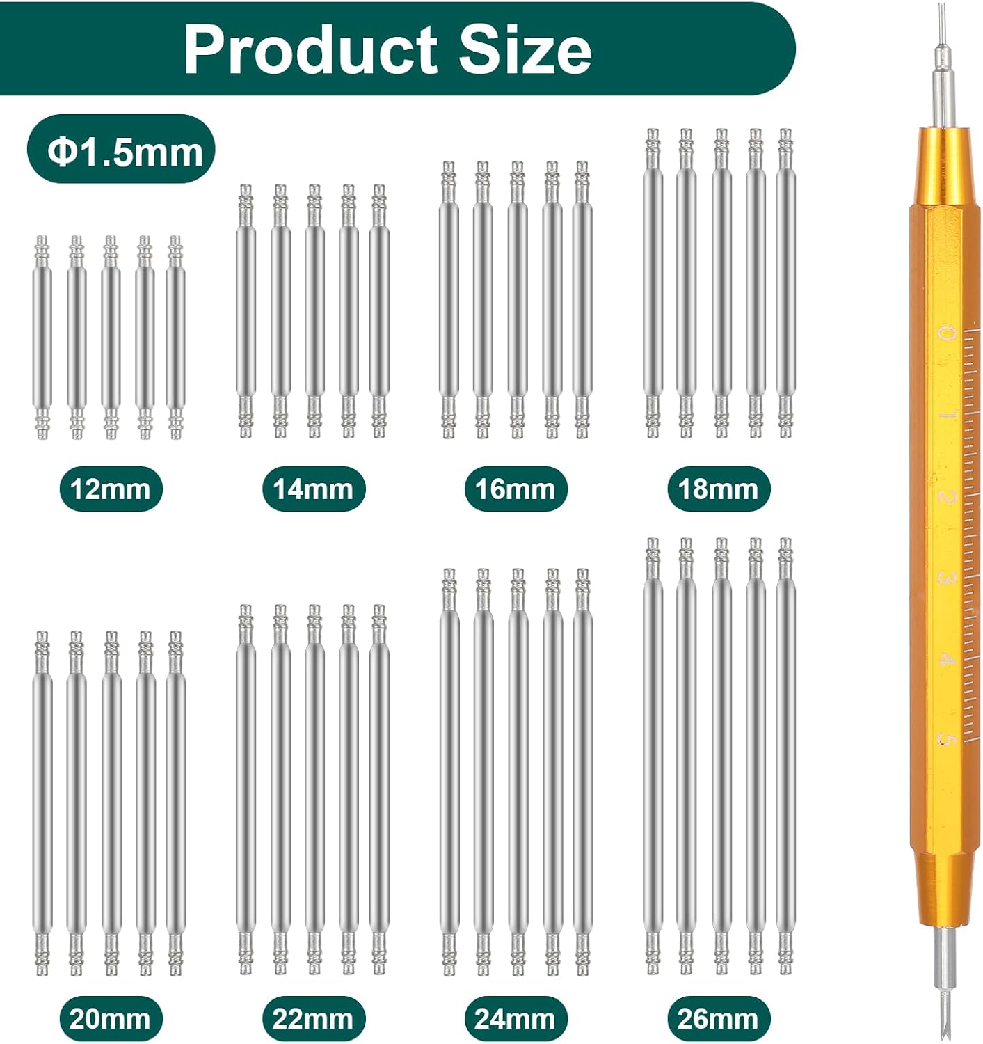 40pcs Watch Pins Replacement Kit,Watch Band Pin,Spring Bar Tool with Stainless Steel Watches Link Pin,Durable Watches Bands Pins for Easy Adjustment (8 Sizes)