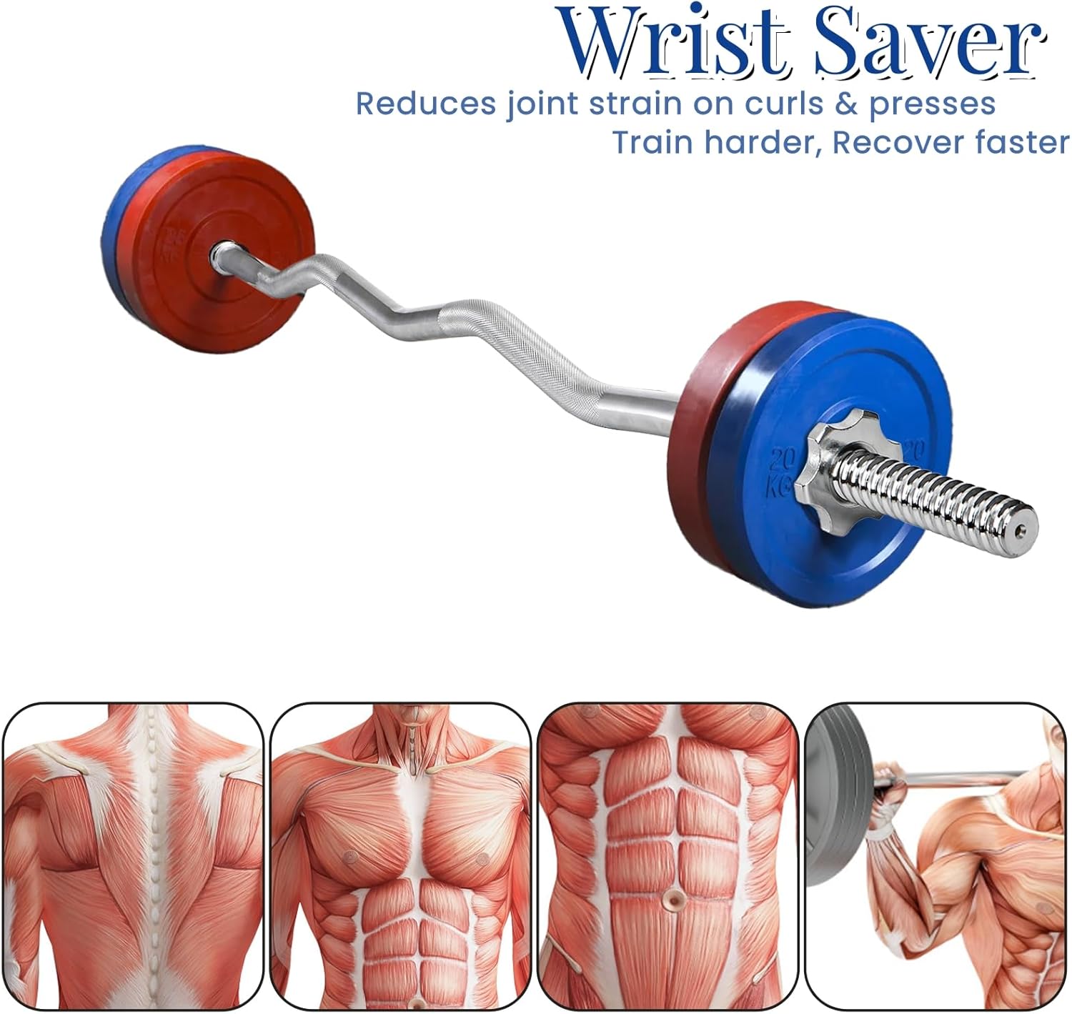 47" Curl Bar with 2 Lock Collars, Angled Weight Curling Bars, Threaded Chrome Barbell for 1" Weight Plate, Home Gym Strength Training Bar for Weightlifting Hip Thrust Squat Bicep Lunge Deadlift