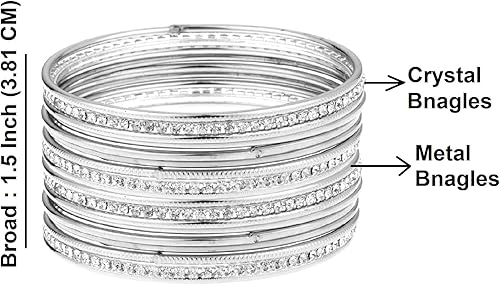 Miniatura 5 de Efulgenz Juego de pulseras bohemias vintage tribales indias con circonita cúbica oxidada de cristal plateado oxidado para mujer (18 unidades)