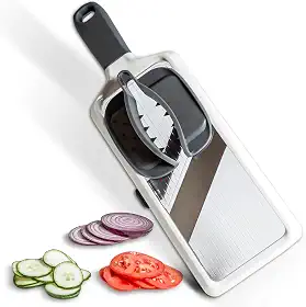 Mandolina de Aço Inoxidável – Fatiador Multiportátil com Lâminas Ajustáveis, Recursos de Segurança, Lavável na Lava-Louças, Ideal para Fatiar Frutas e Legumes
