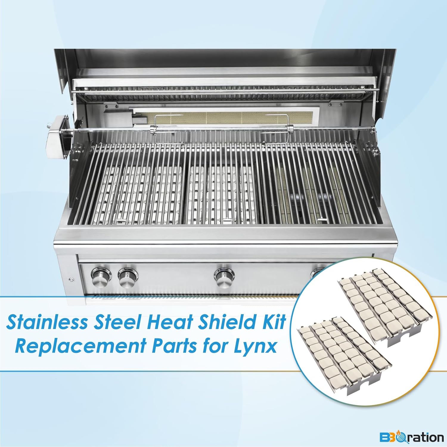 Briquette Tray with Ceramic Briquettes for Lynx LBQ36 LBQ27 LBQ48 L30APSFR LDR54 LSB1 LDR27 LDR36 Stainless Steel Heat Shield Replacement Parts for Lynx Premier Series Grills