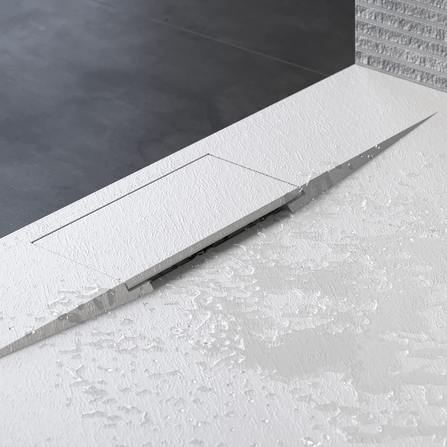 SONNI Brodzik prysznicowy 140 x 90 cm, biały, 32 mm, płaski brodzik o wyglądzie łupka, antypoślizgowa struktura, w zestawie syfon