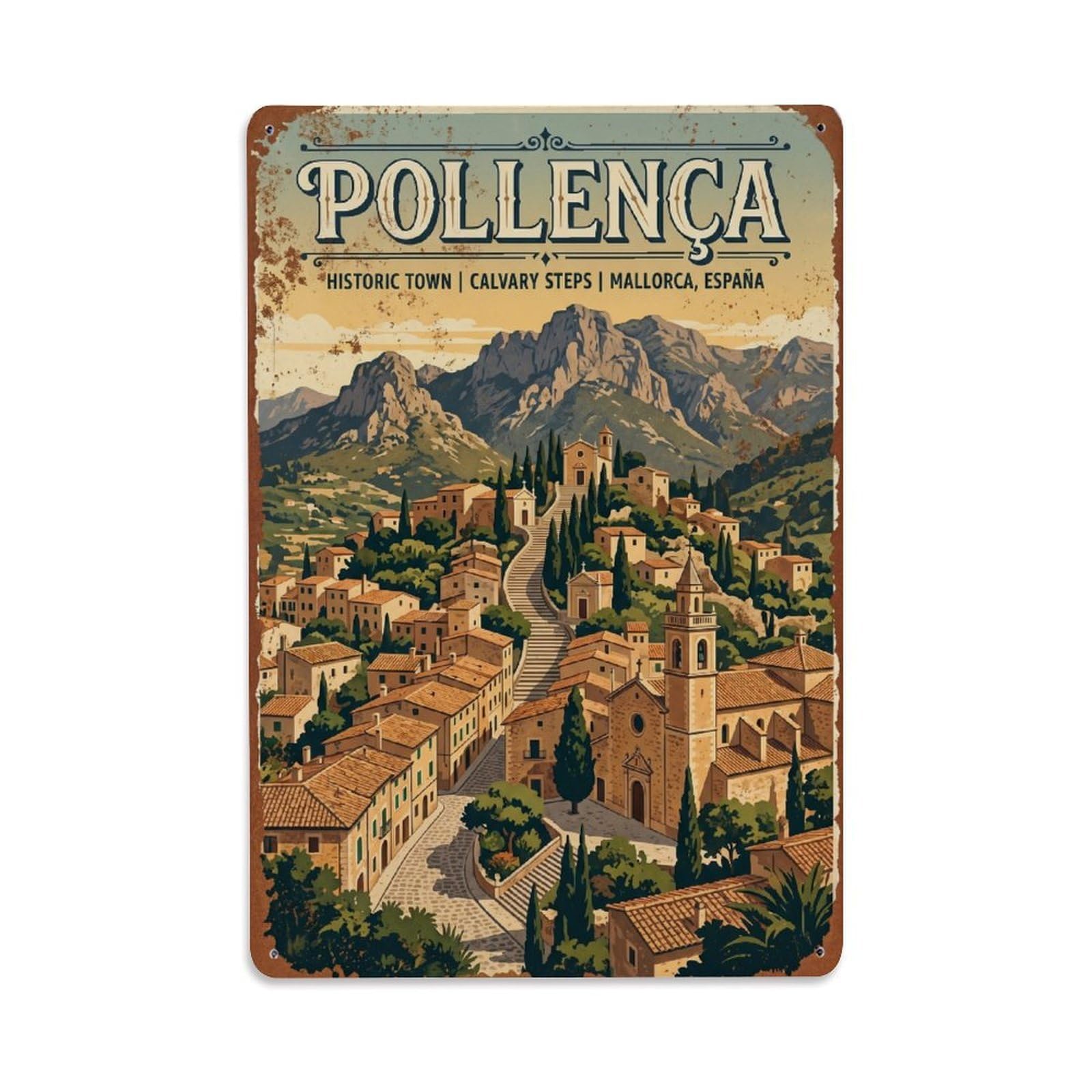 Vintage Travel Pollenca Mallorca Spain Metal Tin Sign
