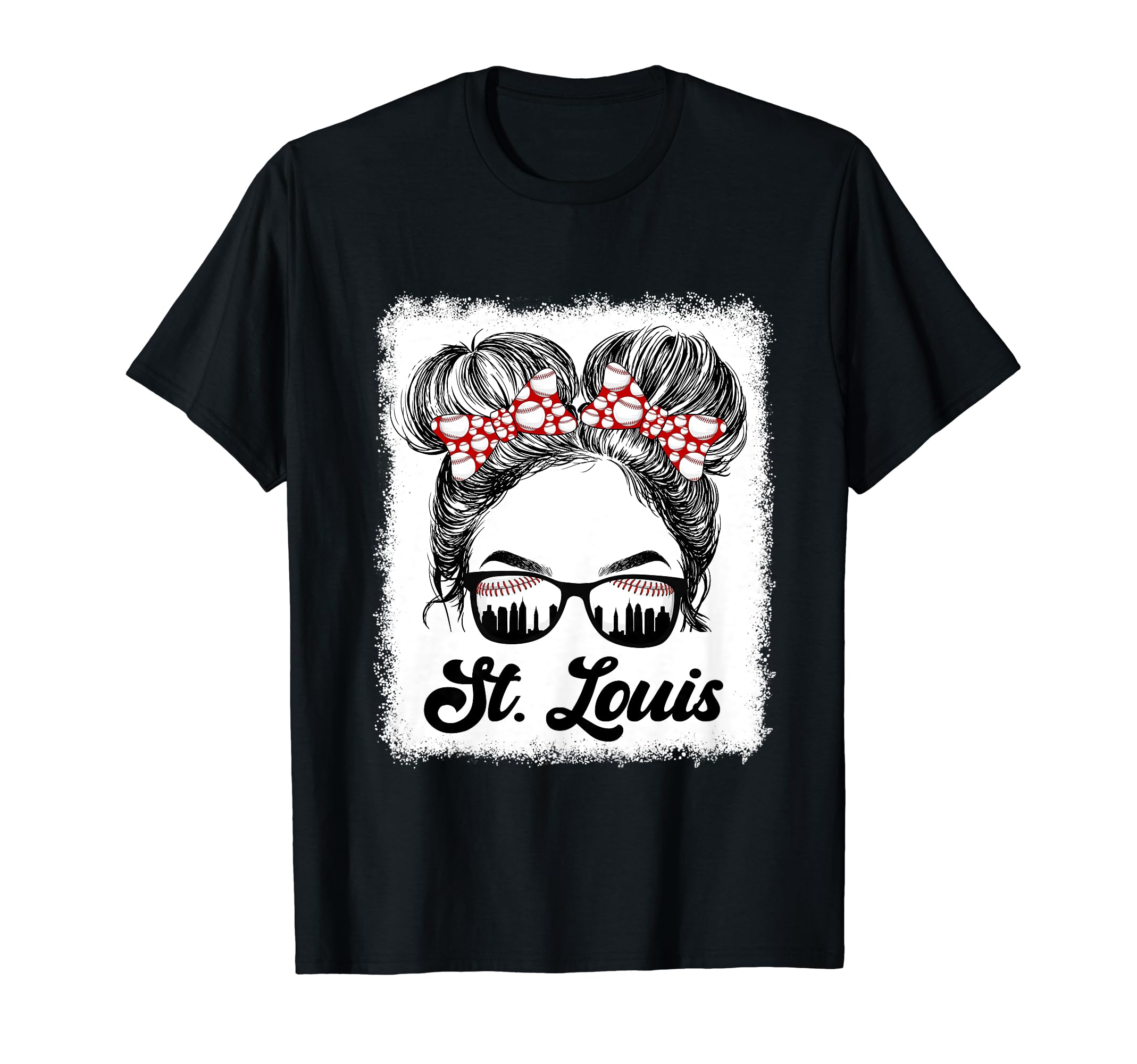 St. Louis Retro Baseball Lover Game Day Messy BunSt. Louis Retro Baseball Love Messy Bun Girl Met At Game Day T-ShirtOEKO-TEX STANDARD 100