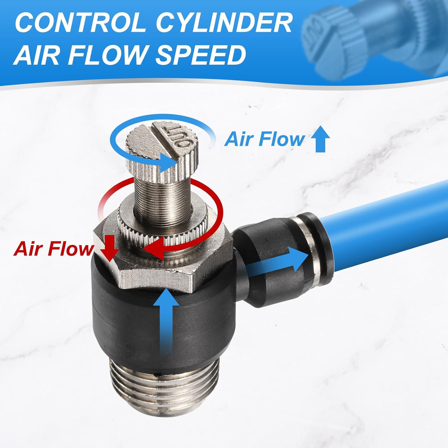 HARFINGTON 3pcs Air Flow Control Valve 12mm Tube OD x 1/2" PT Thread Push to Connect Fitting Air Line Fitting Elbow 90 Degree Speed Control Valve Adapter Fitting
