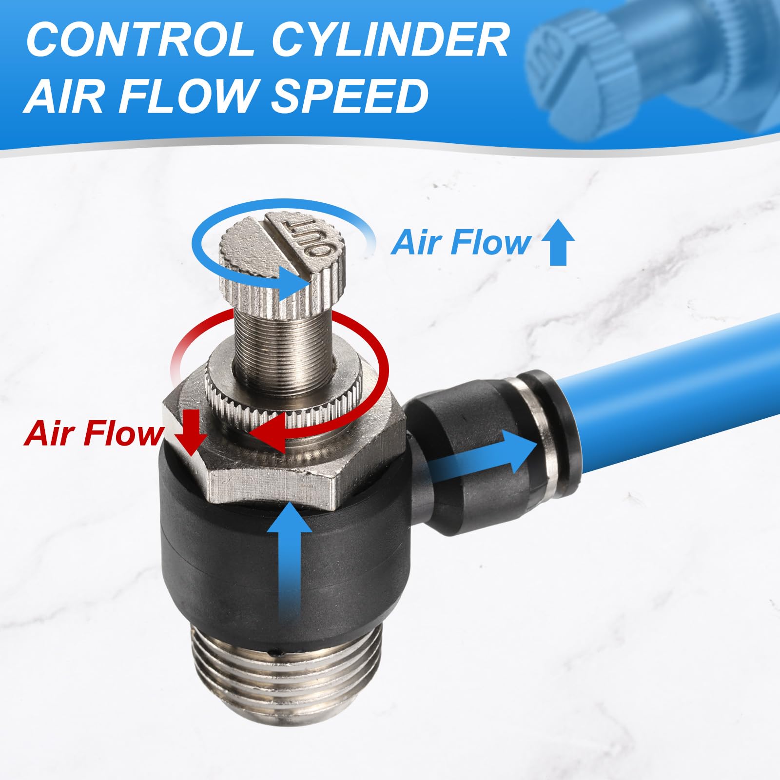 QUARKZMAN 3pz Valvola Controllo Flusso Aria Tubo OD 6mm x Filettatura 1/8" PT Fitting Collegamento Rapido Fitting Rigo Aria Gomito 90 Gradi Valvola Controllo Velocità Adattatore Fitting