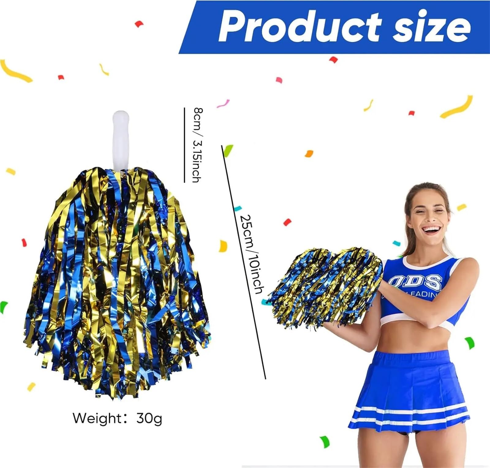 10 paia di pon da cheerleader con manico in plastica lamina metallica for squadre sportive che ballano il calcio Per Il Cheerleading(Blue)