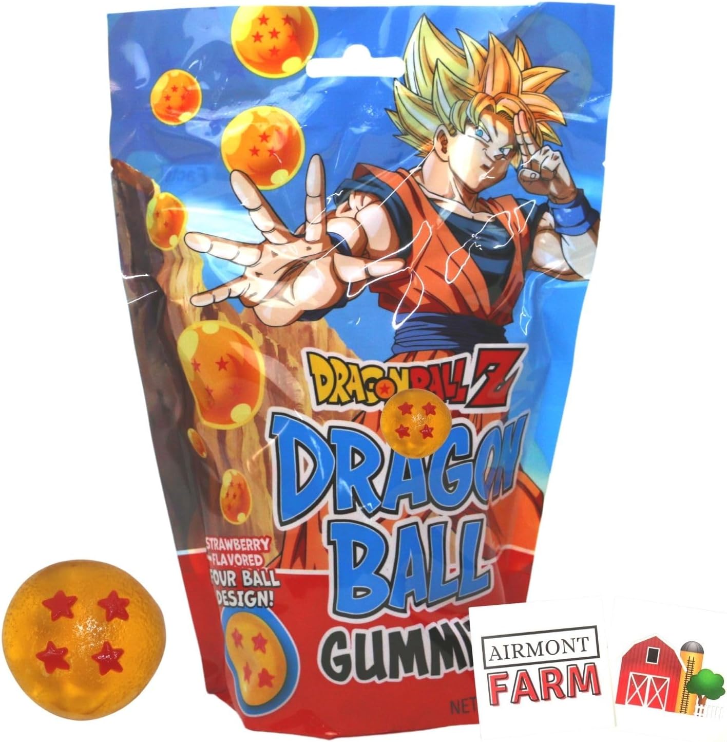 Dragonball DBZ Dragon Ball Gummies Four Ball Design Strawberry Flavored Gummy Candy with 2 Collectible Stickers