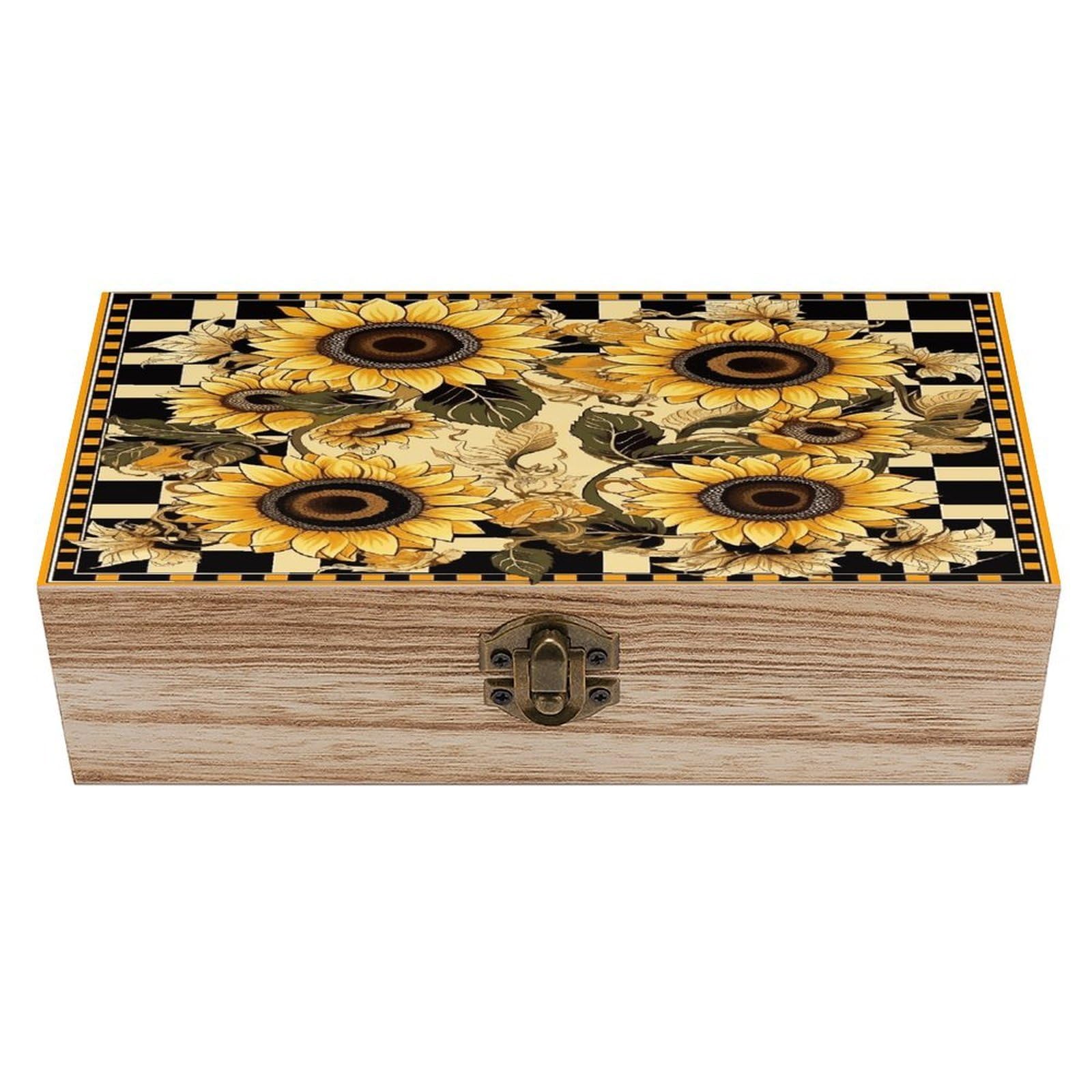 asbwuo Flowers in Border Wood Keepsake Box Wooden Box with Hinged Lid