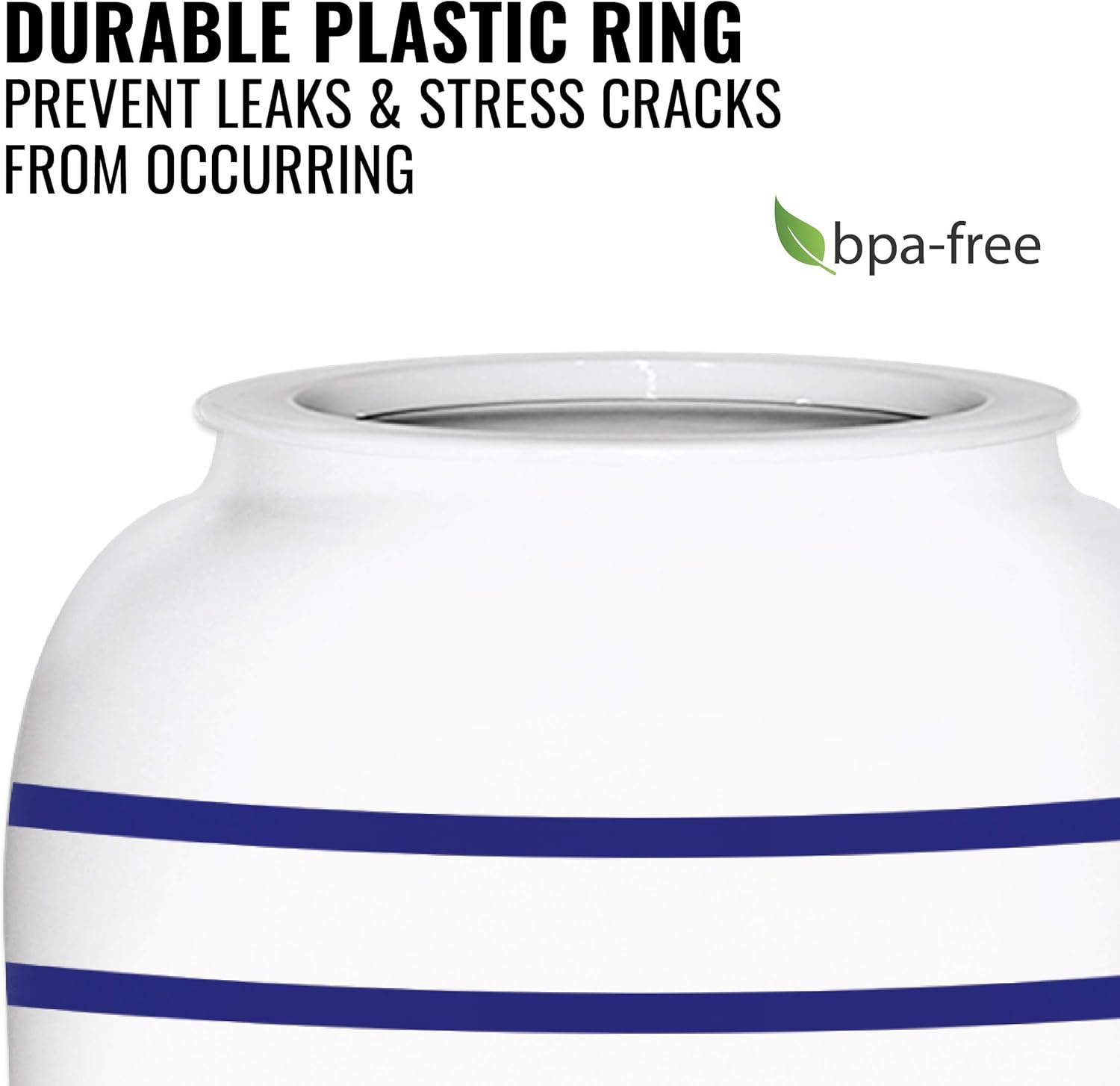 Geo Sports Porcelain Ceramic Crock Water Dispenser, 8 Inch Wood Stand, Stainless Steel Faucet, Valve, Fits 3 to 5 Gallon Jugs. (Withe Blue Stripe)