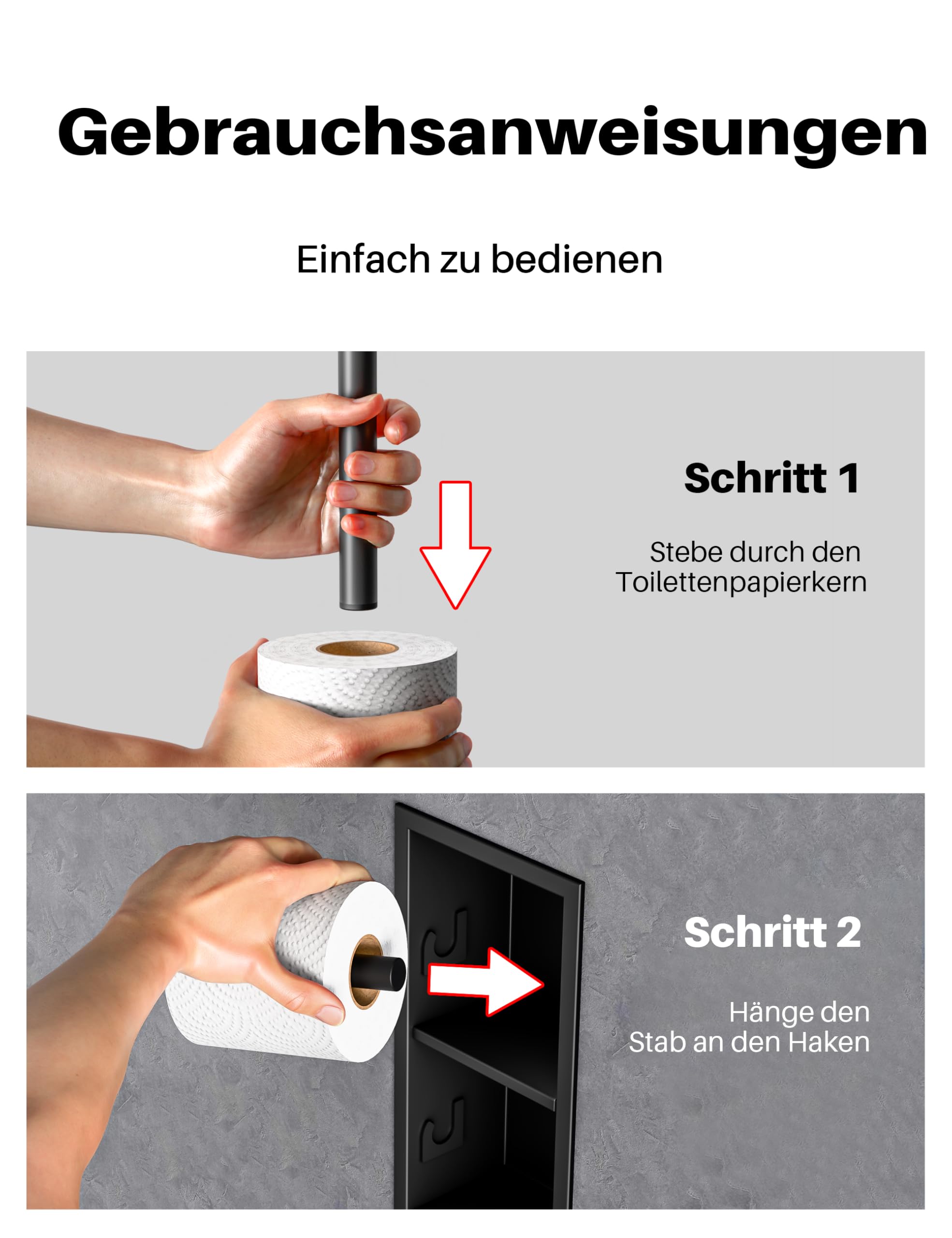 Einbau Edelstahl WC-Doppel-Toilettenpapierhalter mit Aufbewahrung – Multifunktionaler Unterputz-Wandnischenhalter für 2 Rollen, Matt Schwarz, 34 x 17.9 x 10 cm