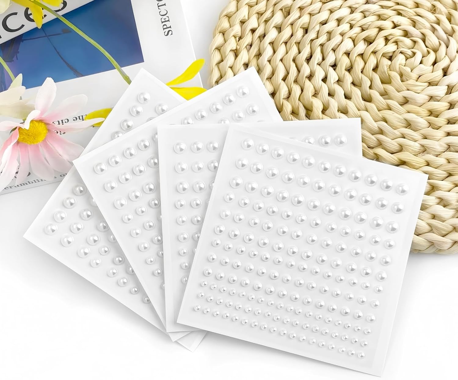 660 PCS Self Adhesive Pearl Stickers White Flat Back Pearls 3mm 4mm 5mm 6mm for Crafts Face Hair Makeup Nail Art DIY Decorations