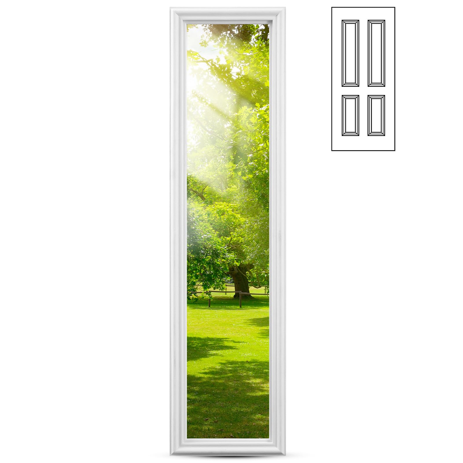 Pushglossy 1 Pcs 8" x 36" Entry Door Glass Insert with Low-e Clear Glass Raised Frame White Exterior Front Door Sidelite Window Inserts Replacement