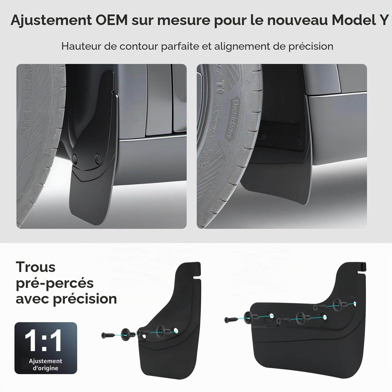 JAWJUT Lot de 4 bavettes Garde-Boue pour Tesla Model Y Juniper 2025~2026 – Support caché sans perçage, bavettes Anti-éclaboussures Toutes Saisons