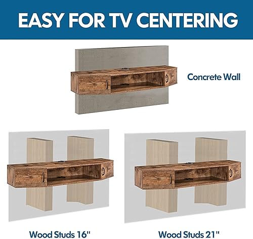 Miniatura 5 de WAMPAT Estante flotante de TV de 41 pulgadas con armario de almacenamiento, soporte de TV montado en la pared, soporte de consola multimedia con