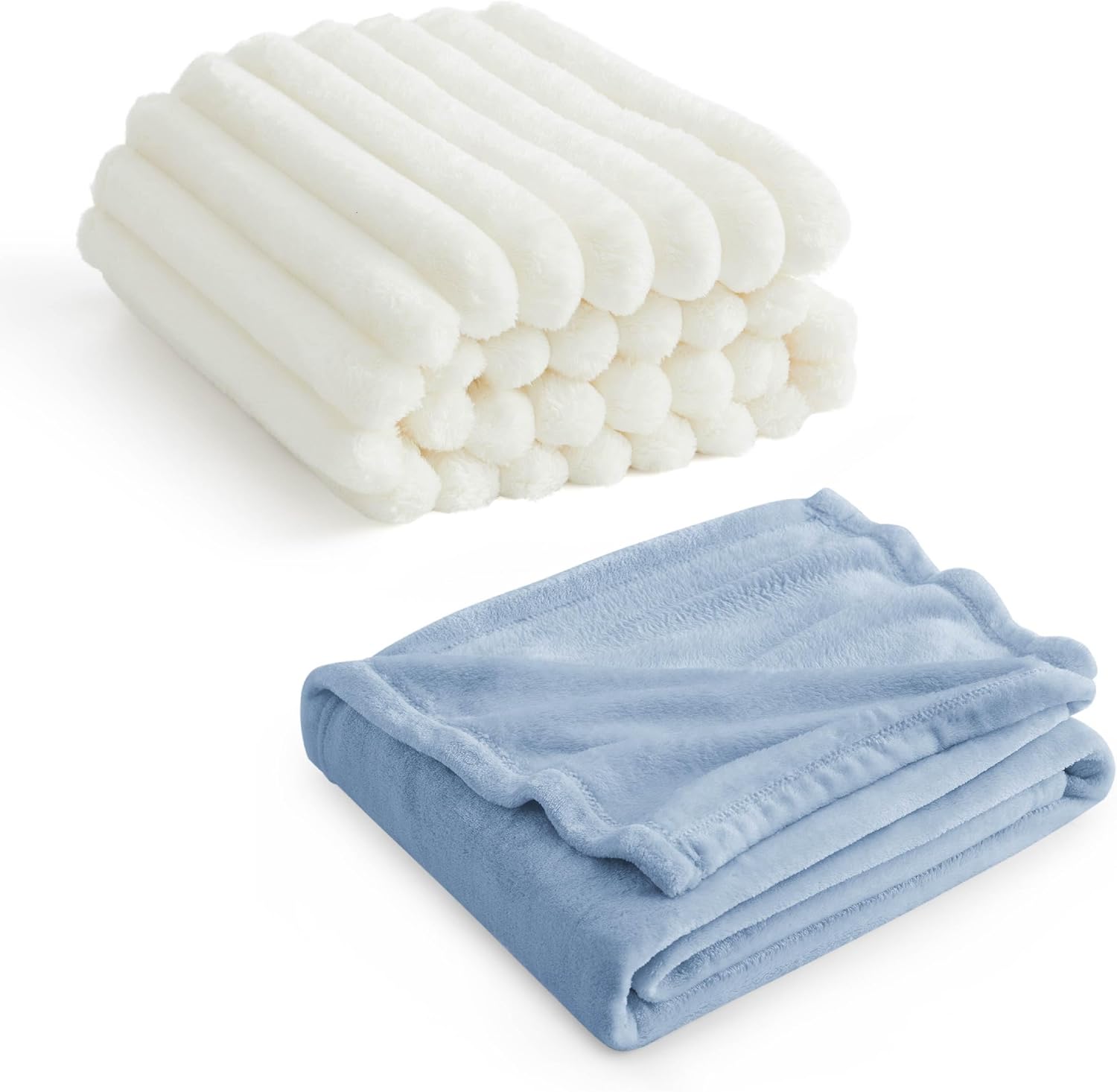 Bedsure Fleece King Size Blankets for Bed Light Blue&King