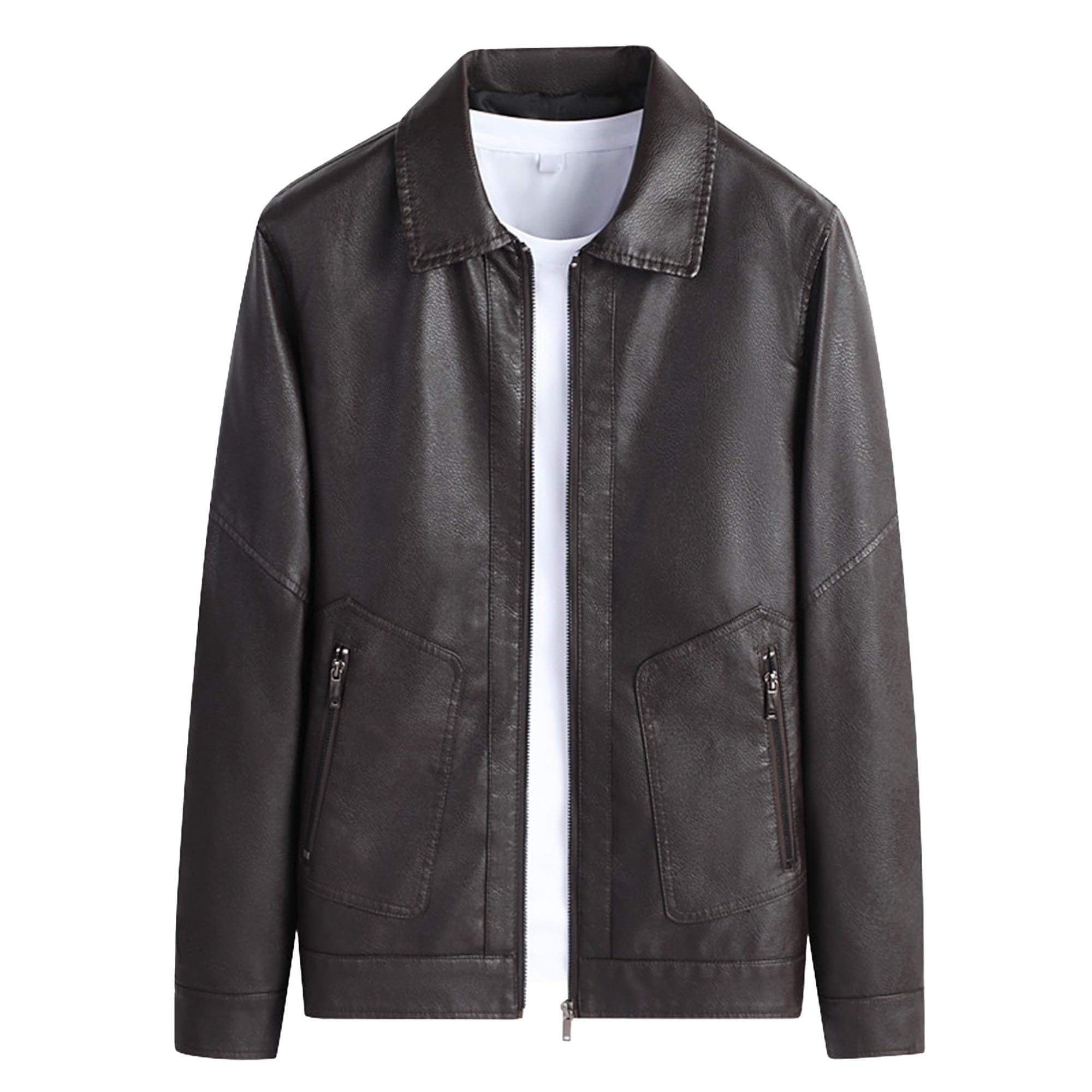 Veste légère en cuir avec col roulé et poches zippées homme slim - 8