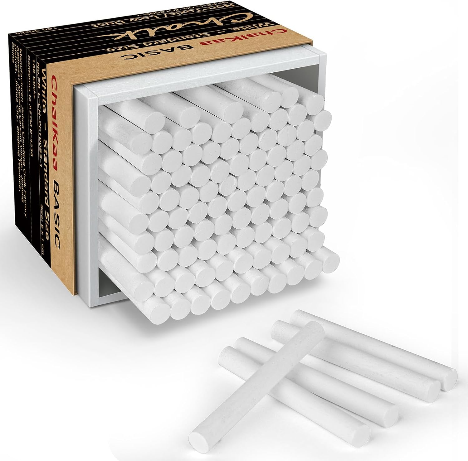Dustless White Chalk 100PCS, Non-Toxic Classroom Chalks for Teachers & Students, School Chalkboard Supplies