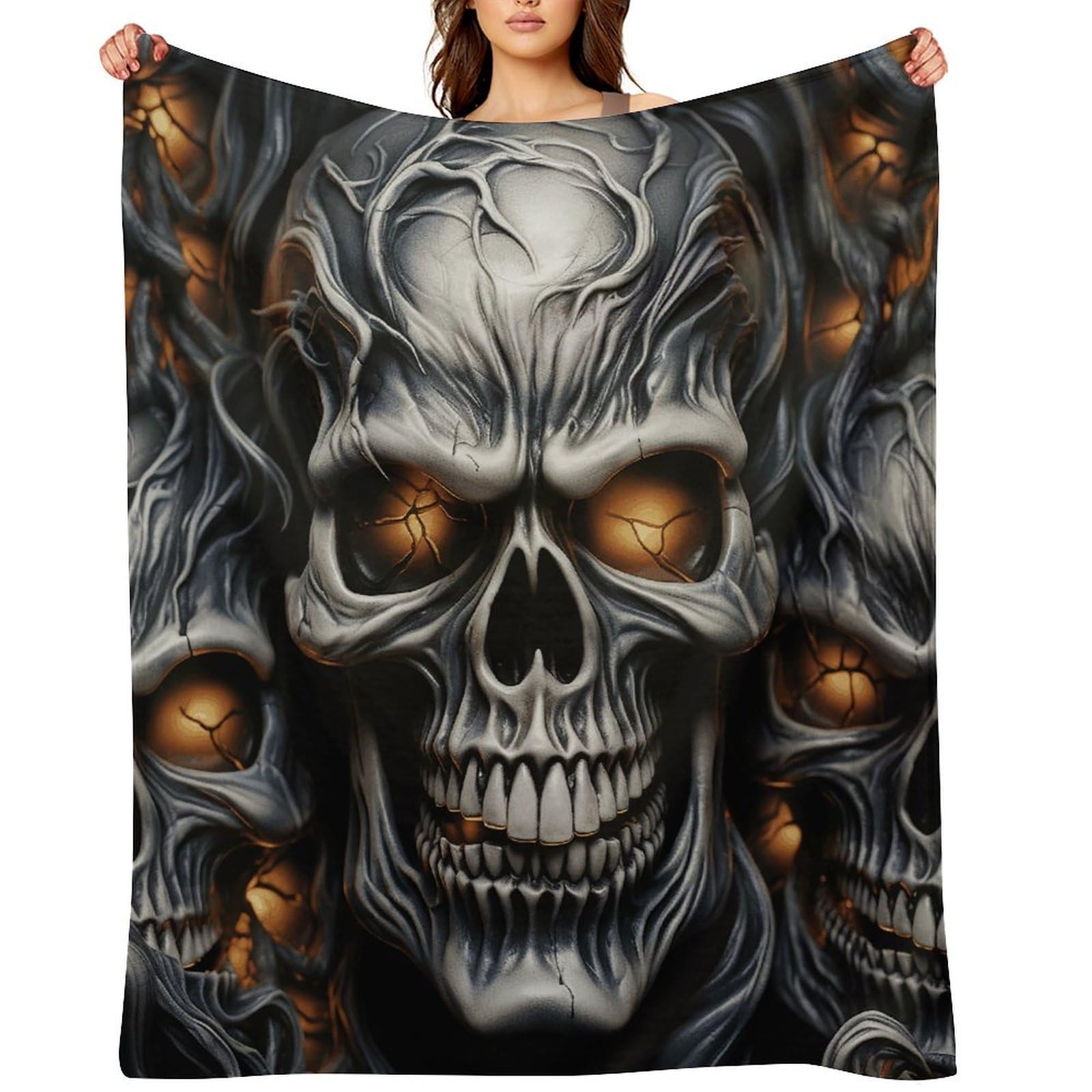 Cool Evil Skull Throw Blanket for Couch and Bed Super Soft Warm Lightweight Throw Blankets Cozy Fuzzy Flannel Blanket Personalized Decorative Blankets for Sofa Decor 40"x50"