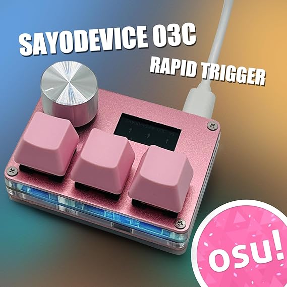 BTXETUEL SayoDevice O3C OSU Keyboard Rapid Trigger Hall Switches Magnetic Linear Switches Keyboard with Knob and Screen,Copy Paste,Shotcut,Macro Hotswap Mini Keypad.... (Pink)