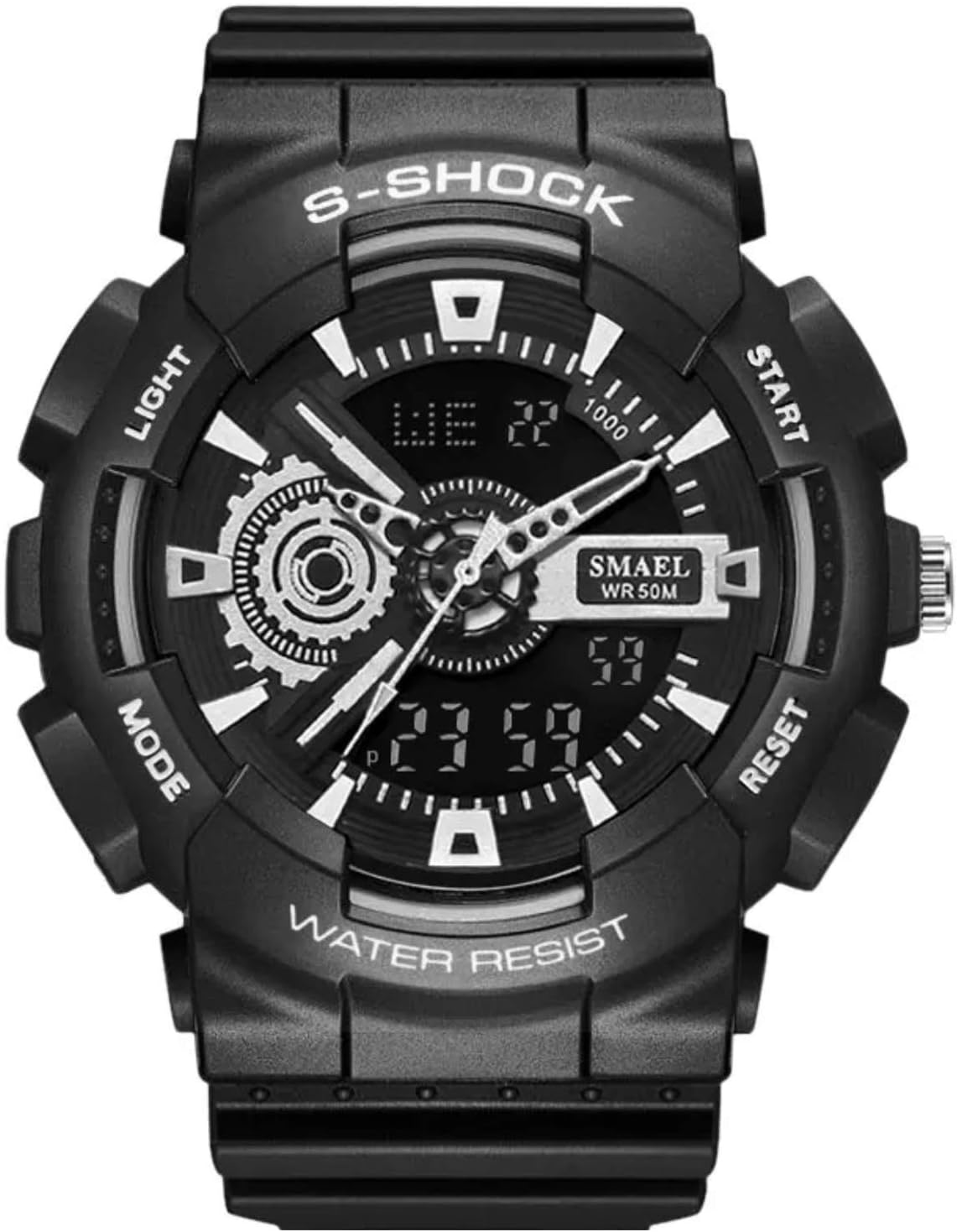 Invisible Smael Analogue Digital Dual Quartz Movement Military Design Black Dial Water Resistant Sports Men's Watch