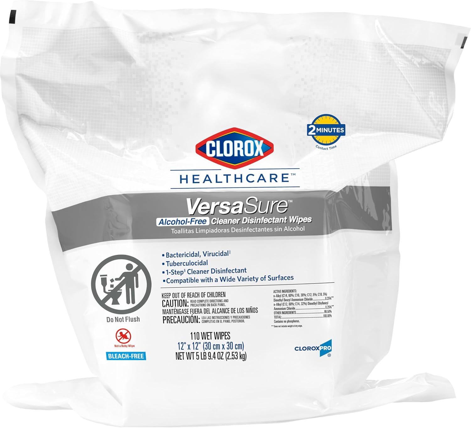 CLOROX Healthcare VersaSure Cleaner Disinfectant Wipes, 12" x 10", 110 Count Refill (Package May Vary)