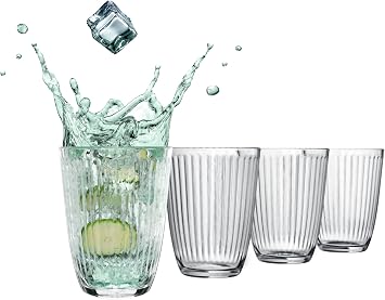 مجموعة أكواب الشرب المضلعة Ripple من Greenline Goods - مجموعة أدوات زجاجية حديثة للمطبخ - أكواب عتيقة فريدة من نوعها لحفلات الزفاف أو الكوكتيلات أو البار الحديث - مجموعة من 4 أكواب Highball سعة 13 أونصة