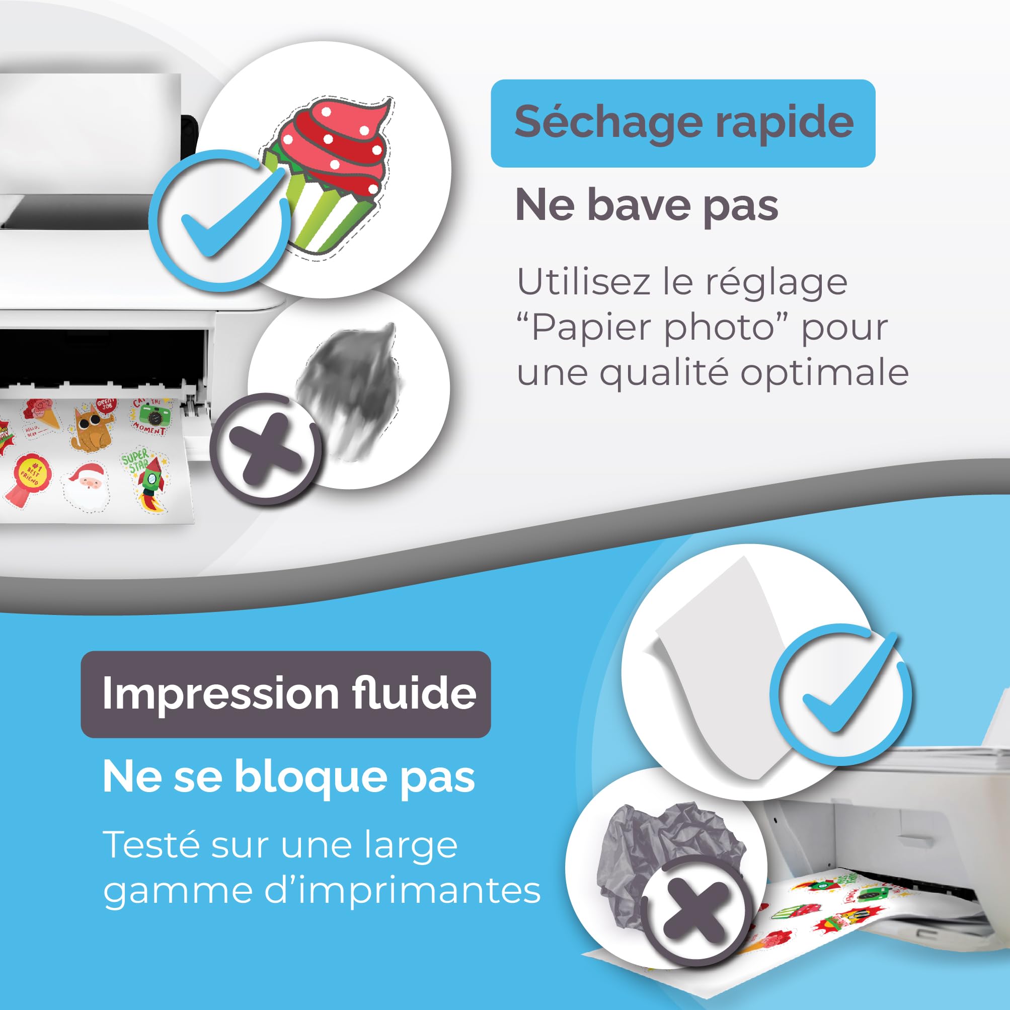 Lot de 32 feuilles d'autocollants en vinyle imprimables A4 - Film autocollant à imprimer, couleurs vives