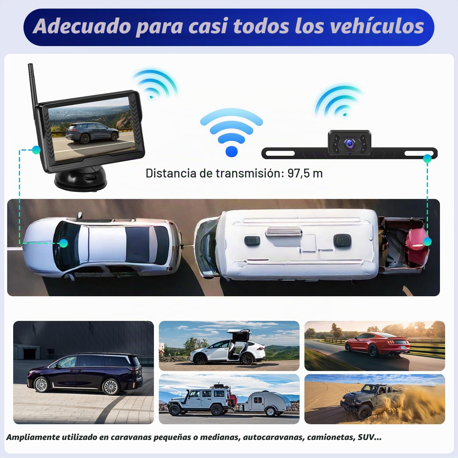 OiLiehu Digital Inalámbrica Cámara Visión Trasera, AHD 1080P Cámara Visión Trasera para Automóvil DC 12V,Cámara Visión Nocturna por Infrarrojos IP68,Cámara Marcha Atrás Inalámbrica con 5" Monitor
