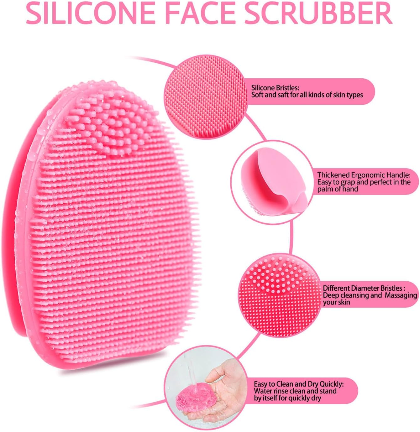 Silicone Face Scrubber,Face Scrubber,2pcs Facial Cleansing Brush,Facial Washing Brush for Deep Clean Pore Cleansing Blackhead Remover Scrubbing Brushes for All Kinds of Skins (Green+Pink) - Image 7