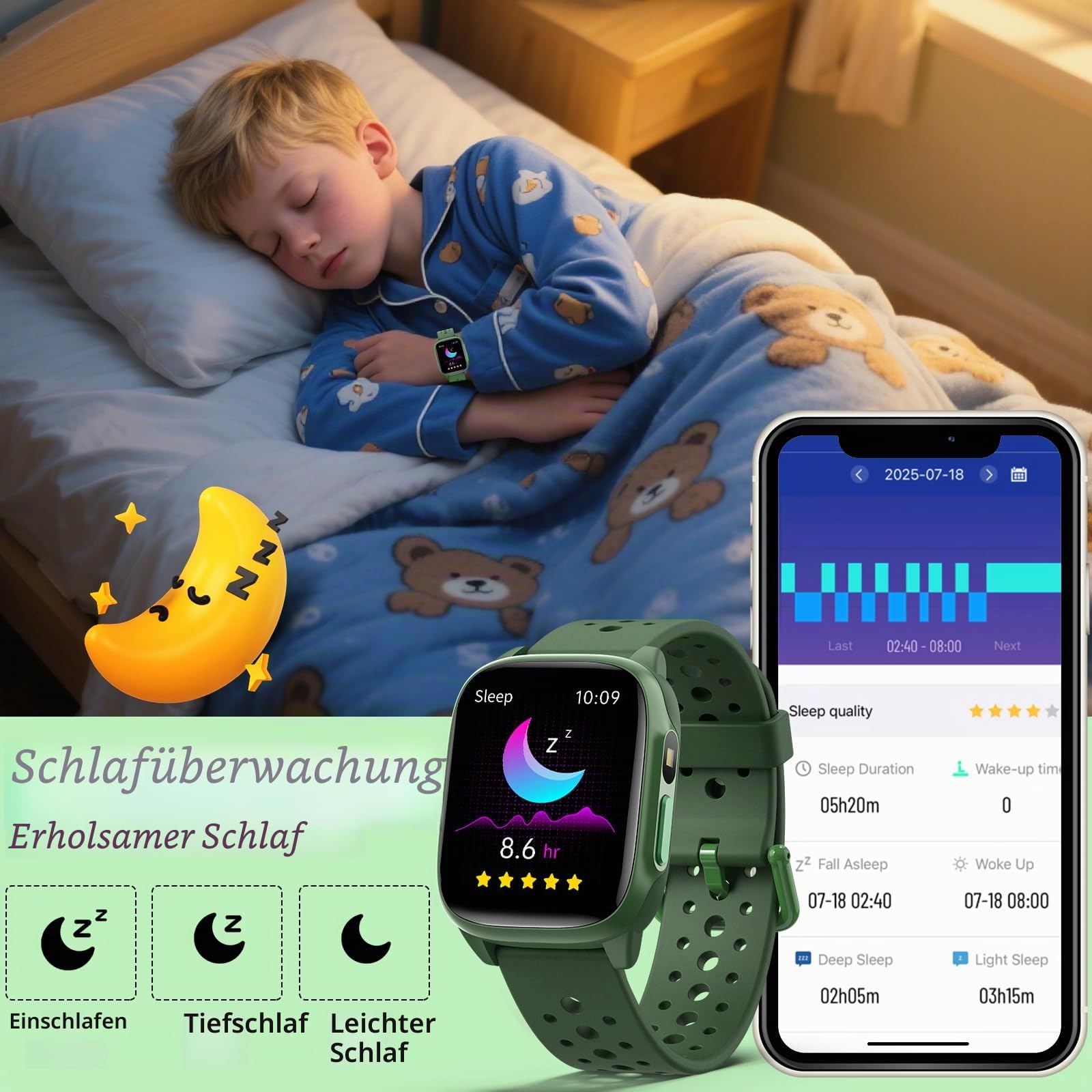 meoonley Kinder Smartwatch mit 140 Sportmodi, 1,5" Fitness-Tracker, Herzfrequenz, Rätselspiele, IP68 Wasserschutz, Ohne App/Telefon nutzbar, Geschenk für Jungen Teenager 6-15 Jahre