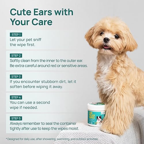 Miniatura 4 de Toallitas limpiadoras de oídos para perros, tratamiento de infección de oído de perro, toallitas hipoalergénicas para los oídos para perros y gatos,