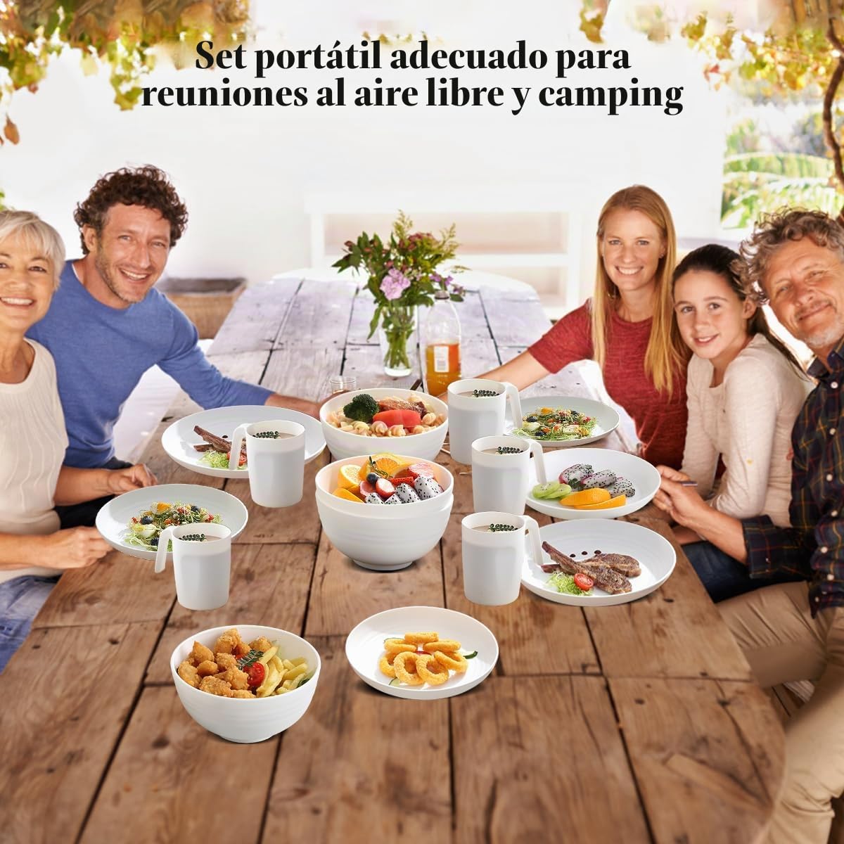 Kyraton Cubiertos de plástico Juegos de 32 piezas, reutilizables Platos ligeros Tazas Cuencos Platos Fácil de llevar y limpiar Microondas Seguro BPA Lavavajillas seguro Servicio seguro para 8
