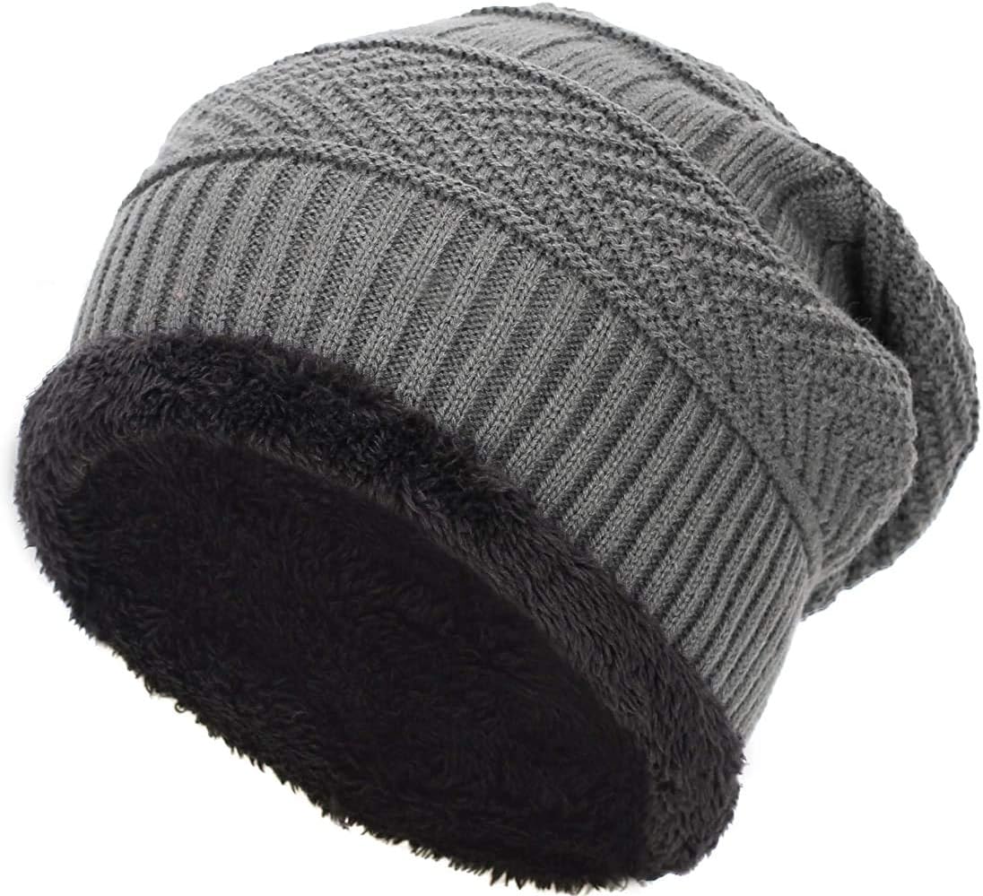 MUKHAKSHGirl’s/Boys/Kids/Unisex Winter Woolen Grey with Fold Cap/Beanie