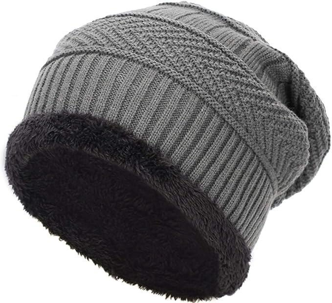 MUKHAKSH Girl?s/Boys/Kids/Unisex Winter Woolen Grey with Fold Cap/Beanie