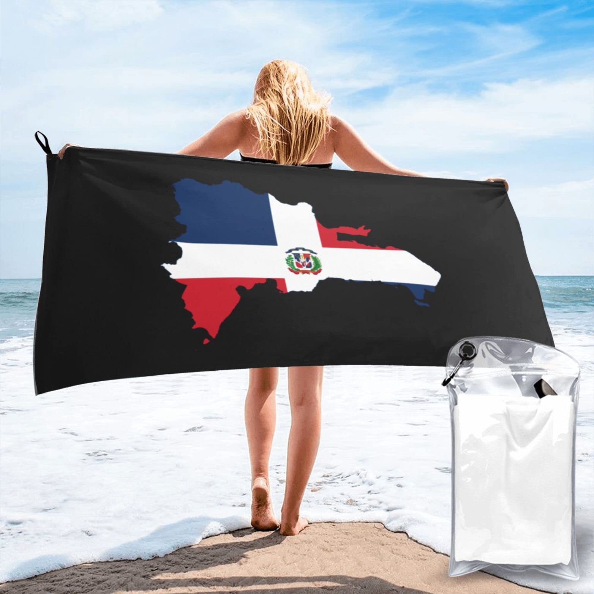 Lsjuee Dominican Republic Map Flag Microfiber Beach Towel-Quick Dry Oversized Towels Blanket for Travel Pool Camping