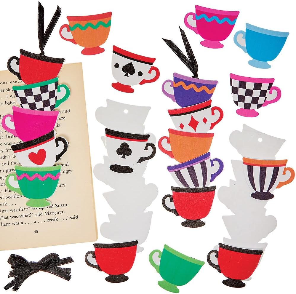 Baker Ross FN180 Mad Hatter's Teacup Bookmark Kits - Pack of 6, World Book Day Kits, Bookmarks for Children