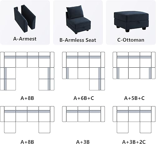 Miniatura 4 de HONBAY Módulo medio para sofá modular seccional, silla sin brazos con asiento de almacenamiento, terciopelo azul oscuro