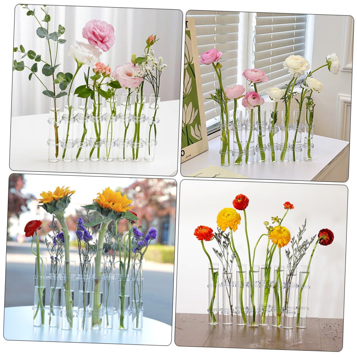 Vase Verre Transparent pour Propagation de Plantes de Tubes à Essai avec Support Décoration Intérieure pour Bureau et Maison Résistant et Modulable