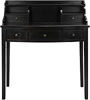 Safavieh Landon Distressed Black Writing Desk - Solid Pine Home Office Desk with 5 Drawers & Cubbies