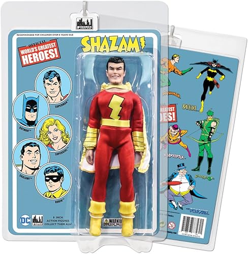 DC Comics - Figuras de acción de 8 pulgadas con tarjetas retro Shazam tarjeta azul