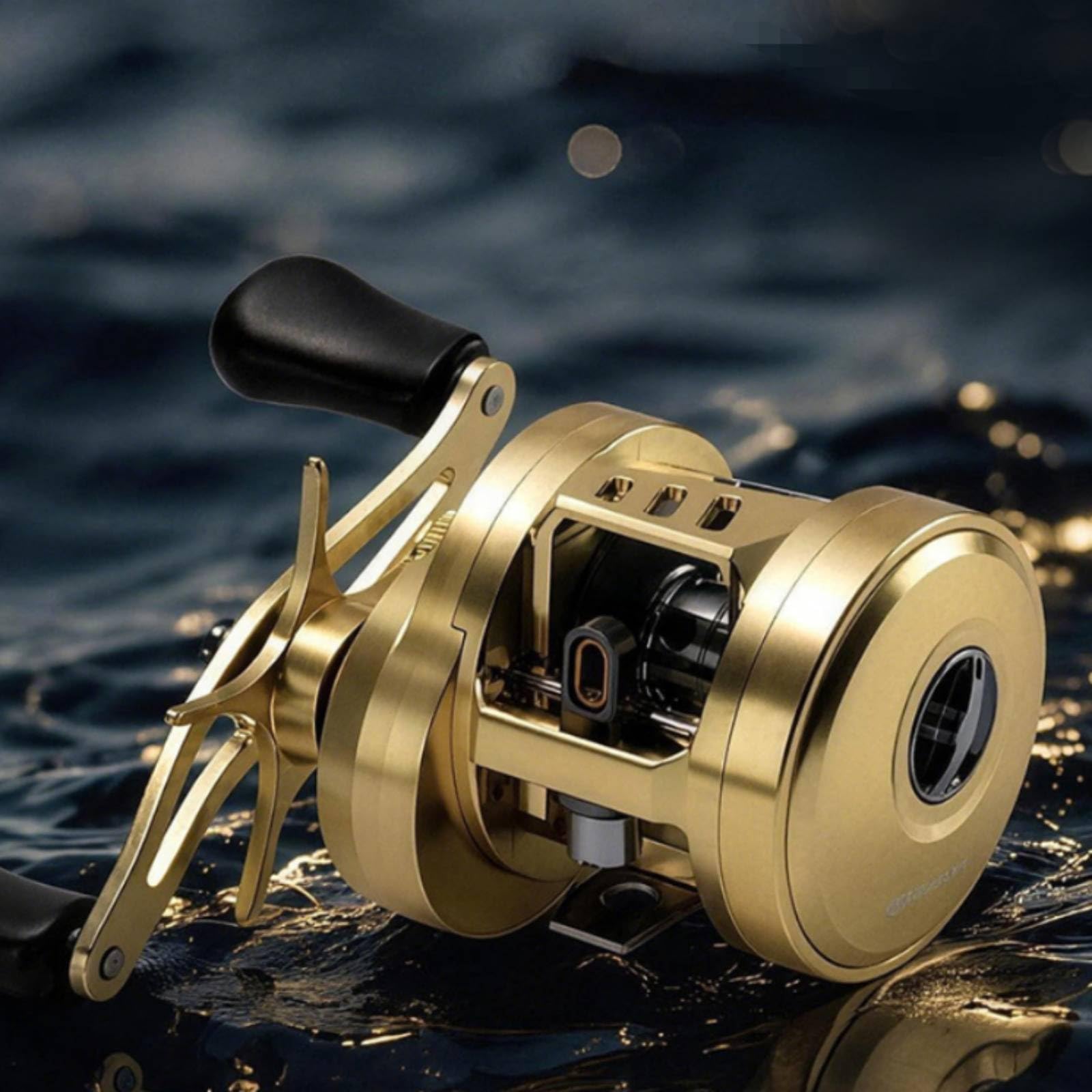F Fityle Carrete de Pesca Carrete Tambor Bobina Metálica de Precisión Freno Potente 12 Kg 8+1 Rodamientos Cuerpo CNC Peso 287 G Adecuado para Agua Dulce, Carrete De Tambor GX Dorado, Mano Izquierda
