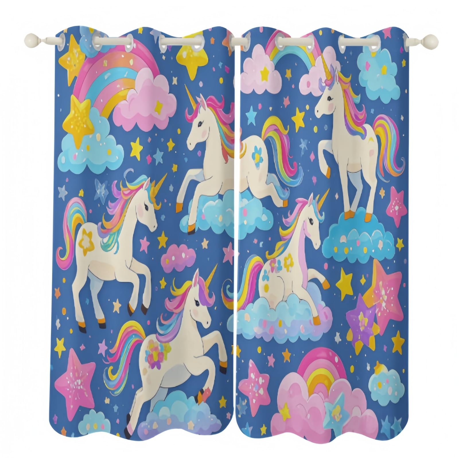Cortinas parasol contra calor y luz diseño unicornio 3D con ojales superiores azul