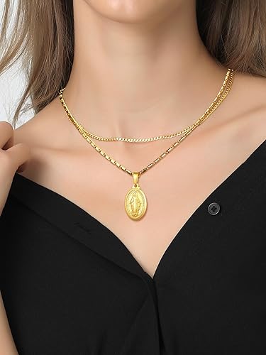 Miniatura 2 de U7 - Collar y cadena de la Virgen María 22 chapado en oro de 18 quilates joyería cristiana para hombre o mujer cruz milagrosa personalizable