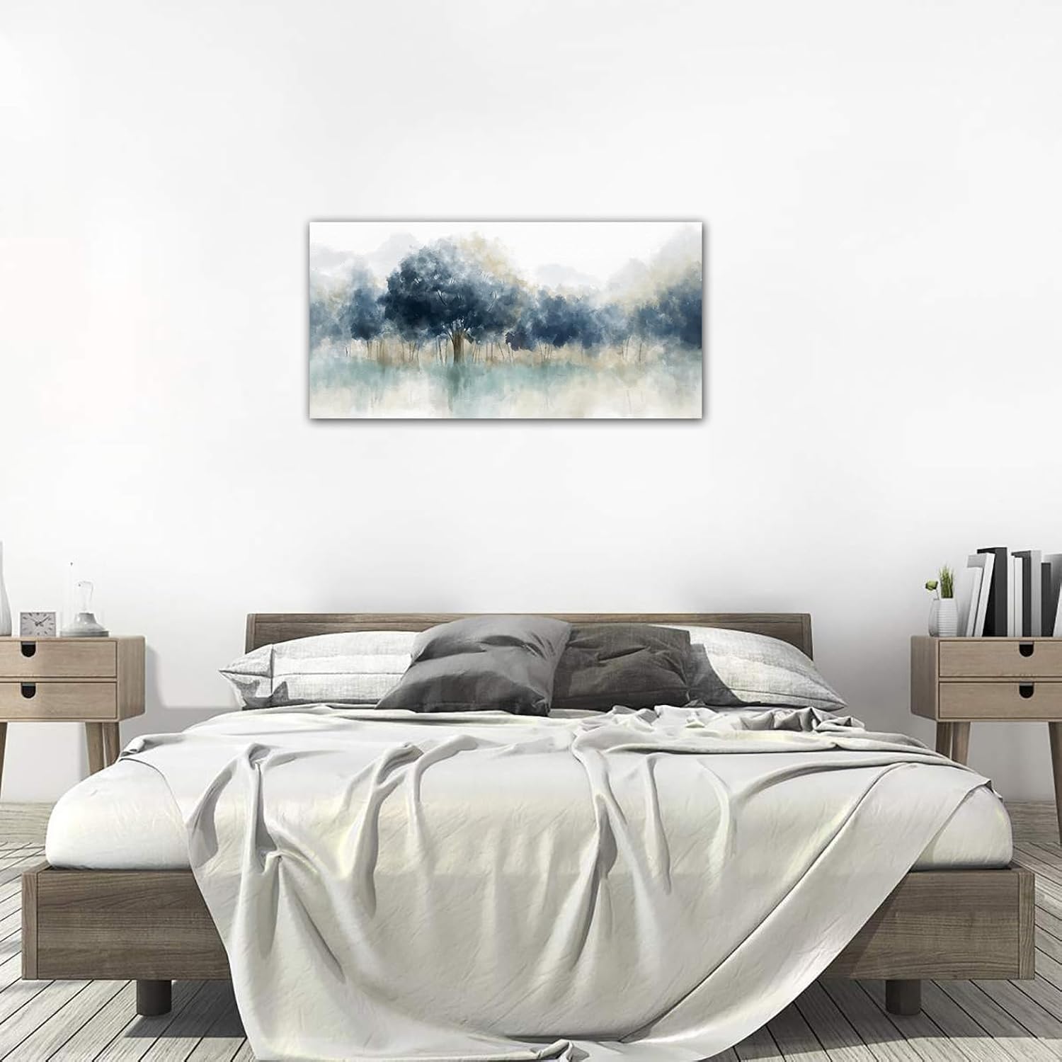 yearainn Foggy Forest Canvas Wall Art - Indigo Blue Abstract Trees Pictures for Wall Decor Nature Canvas Painting Modern Printing Artwork for Living Room Bedroom Home Office Wall Decoration 24" x 48"
