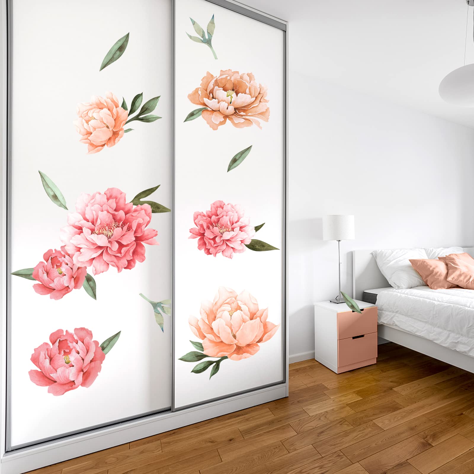 Calcomanías de pared de flores de peonía, calcomanías de pared con diseño de peonías elegantes, rosas de peonías, flores rosadas, apliques artísticos para sala de estar, dormitorio, habitación de