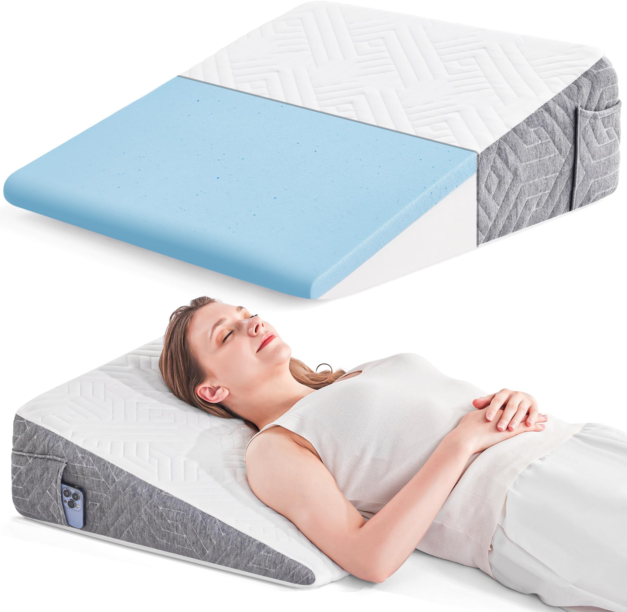 Yojoker 6pcs Orthopedic Bed Wedge Pillow Set for Sleeping, Post Surgery Foam for Body, Back and Leg Pain Relief Comfortable & Adjustable Support Pillows-Anti Snoring, Heartburn (Gray, 1 Piece Set)