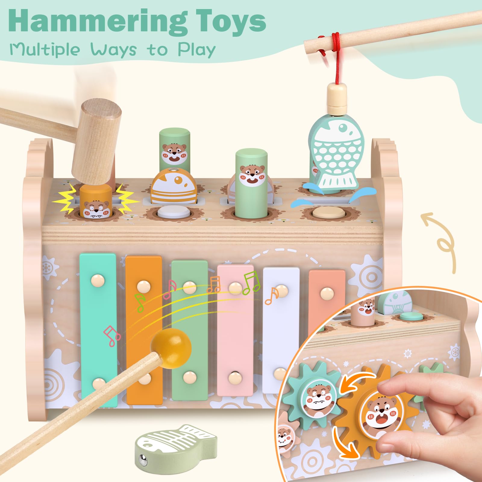 Weilim Giochi Montessori Bambini 1 Anno Legno Cubo Attività Macchinine | Cubo attività 5 lati: xilofono, martello, pesca, ingranaggi, incastri forme e blocchi impilabili. Regalo bimbo 1 anno, EN71